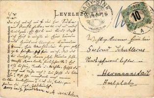 1908 Nagysink, Gross-Schenk, Cincul Mare, Cincu; Marktgasse und ev. Kirche / Piac utca és evangéliku...