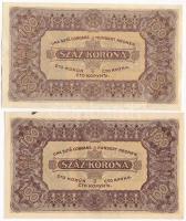 1923. 100K "Magyar Pénzjegynyomda Rt." nyomdahely jelöléssel (2x) T:II-,III gyűrődések, fo...