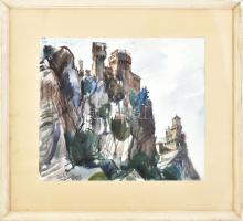 Élesdy István (1912-1987): San Marino. Akvarell, papír. Jelzett. 35×41 cm. Üvegezett fakeretben.