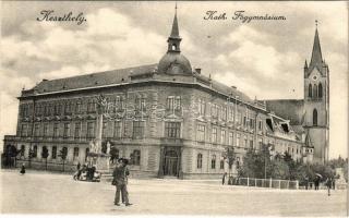 1908 Keszthely, Katolikus főgimnázium és templom. Sujánszky József kiadása (EK)