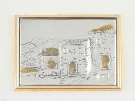 Ezüst (Ag) borítású miniatúra, jelzett, sérült kopott, üvegezett keretben. 7,5x9cm