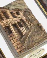 Ezüst (Ag) borítású miniatúra, jelzett, sérült kopott, keretben. 12x8cm