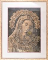 Jelzés nélkül: Madonna, XVII. sz. Rézmetszet, papír, jelzés nélkül, sérült. Üvegezett fakeretben. 53x38 cm