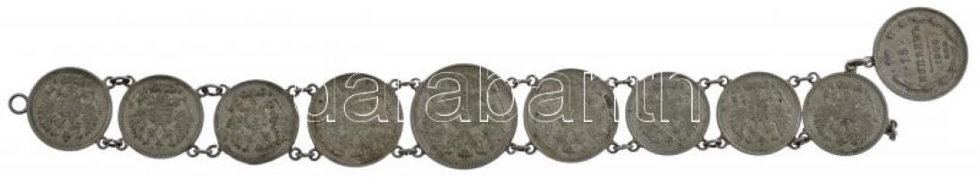 Orosz Birodalom 1911-1914. 10k Ag (6x) + 1906-1914. 15k Ag (3x) + 1914. 20k Ag fülekkel karkötővé al...