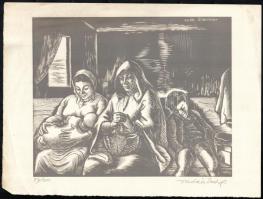 Vadász Endre (1901-1944): Szent család (Daumier után), fametszet, papír, jelzett, számozott (86/100), 19x24 cm