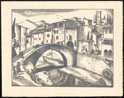 Vadász Endre (1901-1944): Mostari híd, fametszet, papír, jelzés nélkül, 19x26 cm