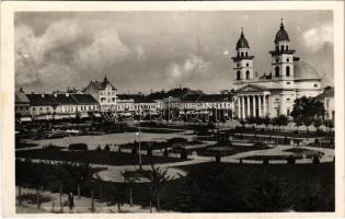 1940 Szatmárnémeti, Satu Mare; park, templom, városház, üzletek, Phönix / shops, town hall, insuraqnce company + "1940 Szatmárnémeti visszatért" So. Stpl