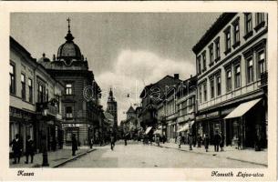 Kassa, Kosice; Kossuth Lajos utca, üzletek, bank, cukrászda / street, shops, confectionery, bank (fl)