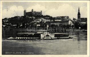 Pozsony, Pressburg, Bratislava; Podhradie / vár, OREL gőzös / castle, steamship