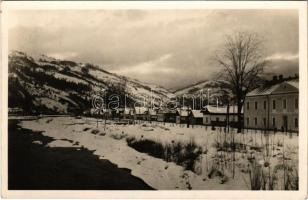 1940 Rahó, Rachov, Rahiv, Rakhiv; Tisza part télen. Feig Bernát kiadása / Tisa riverside in winter