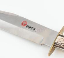 Német Böker vadászkés, Solingen acél, bőrtokban, h: 30 cm