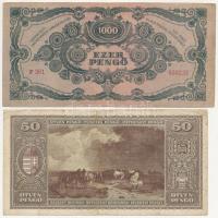 1945. 50P + 1945. 1000P + 1945. 10.000P + 1946. 100.000P mind "20 éves a magyar forint Pénztört...