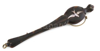 Antik lornyon, teknőc páncél és gyöngyház, korának megfelelő állapotban, h: 17 cm