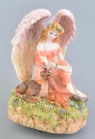 Zenélő angyalka, mechanikus, biszkvit porcelán figura 23 cm