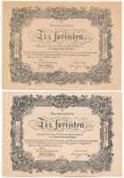 5 darab 1849. 10Ft "Kincstári utalvány" utánnyomat a következő felülbélyegzésekkel: "...