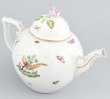 Herendi fácános teáskanna, rózsán lepattanások, kopott, jelzett, m: 18 cm