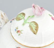 Herendi fácános teáskanna, rózsán lepattanások, kopott, jelzett, m: 18 cm