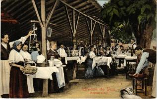 1919 Breaza de Sus, Breaza; Restaurantul / restaurant garden with guests, waiters and waitresses (crease)