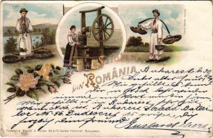 1898 (Vorläufer) Salutari din Romania... / Greetings from Romania! Romanian folklore, traditional costumes. Papeterie Storck &amp; Müller, Louis Glaser Art Nouveau, floral, litho (EB)