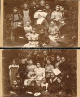 cca 1895 Iskolás lányok csoportképe, 2 db keményhátú fotó, 10,5×18 cm