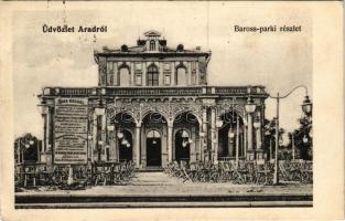 1917 Arad, Baross parki kioszk, kifüggesztett étlap árakkal / kiosk restaurant, posted menu with prices