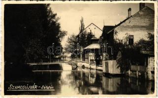 1940 Szamosújvár, Gherla; Sétatéri részlet, híd / bridge + &quot;TÁBORI POSTAHIVATAL 27&quot;