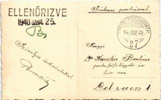 1940 Szamosújvár, Gherla; Sétatéri részlet, híd / bridge + "TÁBORI POSTAHIVATAL 27"