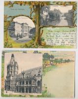 4 db RÉGI hosszú címzéses német szecessziós litho képeslap / 4 pre-1905 German Art Nouveau litho postcards: Bremen, Göttingen, Köln, Rosenheim