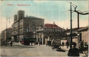 1907 Praha, Prag; Staatsbahnhof / railway station, tram / Nádrazí (EK)