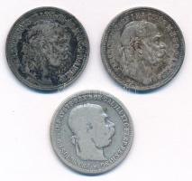 1914KB 1K Ag "Ferenc József" (2x) + Ausztria 1893. 1K Ag "Ferenc József" T:2-3 patina  Hungary 1914KB 1 Korona Ag "Ferenc József" (2x) + Austria 1893. 1 Corona Ag "Franz Joseph" C:XF-F patina Adamo K5.1, Krause KM#2804