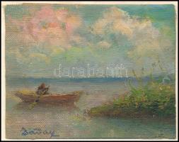 Daday Gerő (1890-1979): Velencei-tó. Olaj, vászon, jelzett, hátoldalán autográf felirattal, vászon teteje papírra ragasztva. 7,5x9,5 cm.