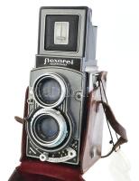 Meopta Flexaret IV.a 6x6 cm/24x36 mm kamera Belar 1:3,5/80 mm objektívvel jó állapotban, bőrtokkal. Zárhibás