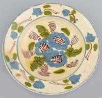 Antik népi tányér, korának megfelelő állapotban, d: 20,5 cm