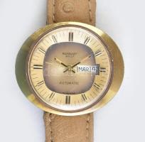 Rassart Gilly automata női karóra, ovális fém tokkal, bőr szíjjal, működő, jó állapotban, karcos üve...