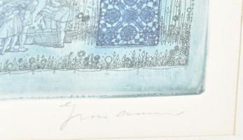 Gross Arnold (1929-2015): Reneszánsz. Rézkarc, papír, jelzett, próbanyomat. Üvegezett keretben 18x29...