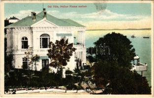 Fiume, Rijeka; Pecine, Gál Villa. Hátoldalon Gál János cs. és kir. udvari szállító Első Magyar Kávé Beviteli üzlet újévi üdvözlete, reklám / villa, Hungarian coffee importer's New Year greeting on the backside, advertisement (EK)