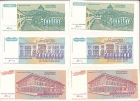 Jugoszlávia 1993. 500.000D (2x) sorszámkövetők "AA 0009431 - AA 0009432" + 500.000.000D (2...