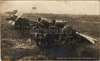 Cső? Hofmann cs. és kir. altábornagy hadtestje. Hadifénykép Kiállítás / WWI Austro-Hungarian K.u.K. military, destroyed artillery (EK)