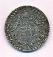 1869KB 1Ft Ag "Ferenc József / Barokk címer" T:2 patina 
Adamo M15