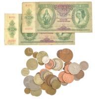 Vegyes: 1936. 10P (2x) + Nagy-Britannia 29db vegyes fémpénz + Románia 1952-1995. 1b-100L (9x) + Ciprus 1983-2002. 7db vegyes fémpénz T:vegyes Mixed: 1936. 10 Pengő (2x) + Great-Britain 29pcs of mixed coins + Romania 1952-1995. 1 Bani - 100 Lei (9x) + Cyprus 1983-2002. 7pcs of mixed coins C:mixed