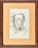 Olvashatatlan jelzéssel: I. világháborús katona portréja, Lovrana, 1916 Ceruza, papír. Üvegezett fakeretben. 20,5×14 cm