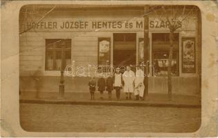 1928 Budapest XIII. Angyalföld, Höffler József hentes és mészáros üzlete, ökörhús és felvágottak. Jász utca 63. (fa)