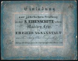 1845 Meghívókártya leánynevelő intézet éves vizsgájára