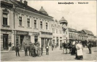 Sátoraljaújhely, Wekerle tér, gyógyszertár, Magyar alföldi Gemes-féle házi kenyér, Frenkel Antal, Kerekes Pál, Lukács és Kornstein Ignác üzlete. Ifj. Deutsch Mór kiadása (fa)