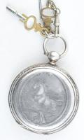 Lovas ezüst (Ag) tokos zsebóra XIX. sz. második fele Hibátlan zománc számlappal, 2 kulccsal, működő,...