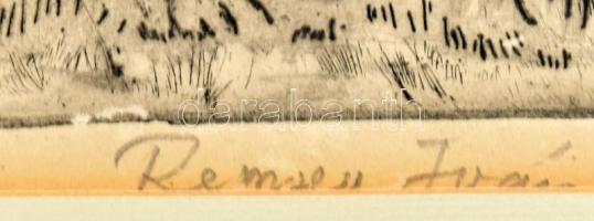 Remsey Iván (1921-2006): Kecske a pataknál. Rézkarc, papír, jelzett. Dekoratív üvegezett fakeretben,...