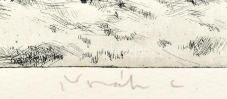 Novák Lajos (1927-1989): Falu télen. Rézkarc, papír, jelzett, számozott (100/23). 29×39 cm. Dekoratí...