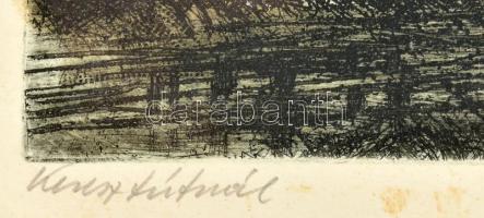 Paulovits Pál (1892-1975): Keresztútnál. Színezett rézkarc, papír, jelzés nélkül, Paulovits Pál auto...