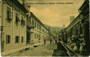 1921 Oravicabánya, Oravica, Oravicza, Oravita; Fő utca, Korona szálloda. 9483. (W.L. ?) / main street, hotel (EK)