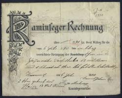 1890 Litho kéményseprő számla /  Litho chimneysweep invoice (apró szakadások / small tears)